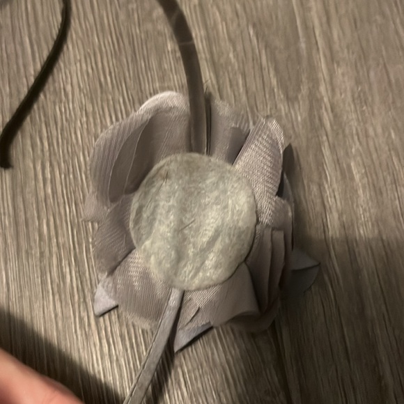 Black lacy and silver satin flower headbands with gem embellishment - Picture 3 of 6